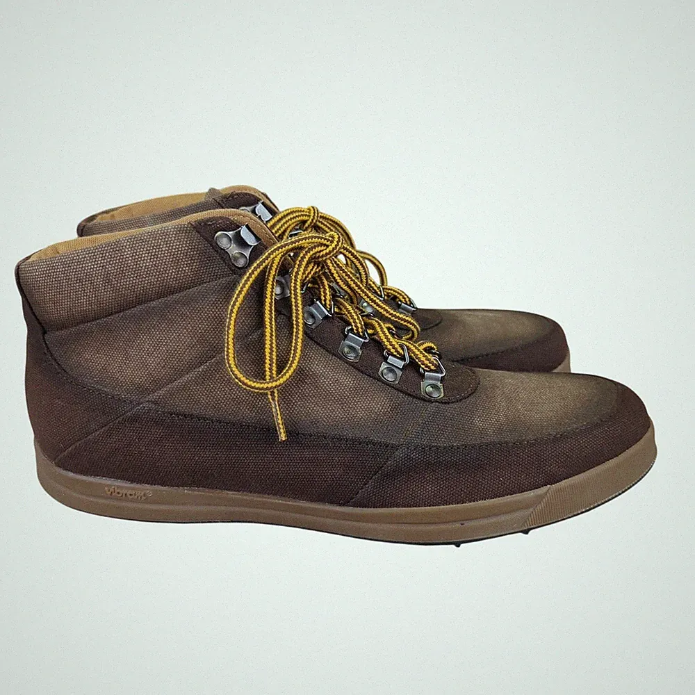 Ahimsa Jeffrey Vegan Hiking Boots Mens Brown Canvas Vibram Sole Size 11