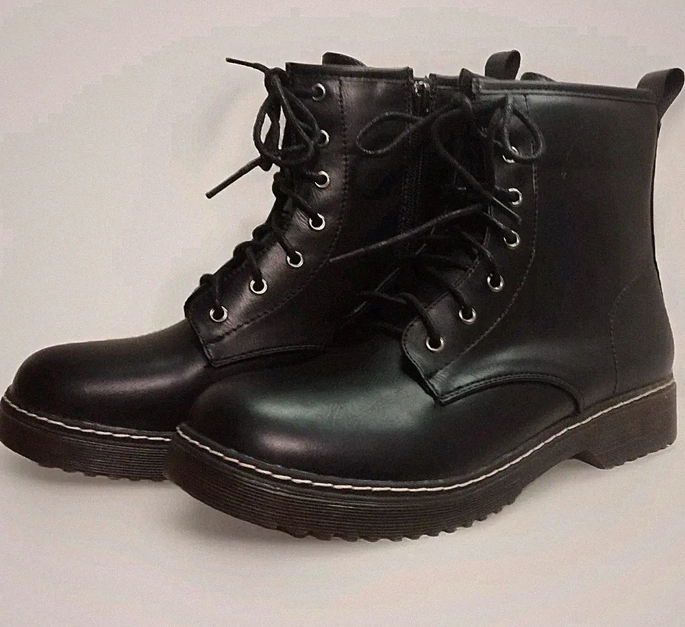 Alexis Leroy Black Vegan Leather Combat Hiking Boots Size 10
