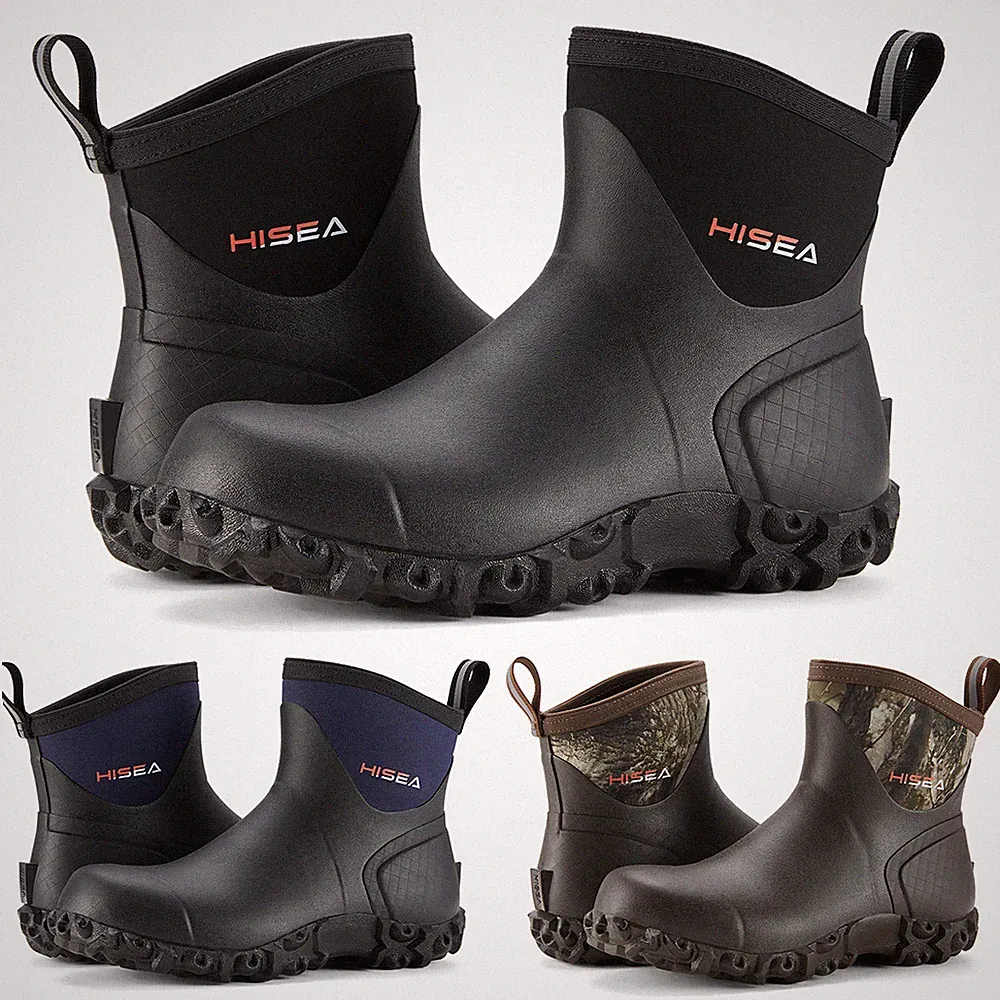 HISEA Men Ankle Rain Boots Waterproof Non-Slip Mud Garden Chore Working Wellies