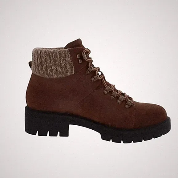 MIA Marsha Lug Hiking Boots Brown Vegan Leather Lace Up Textile Cuff 9
