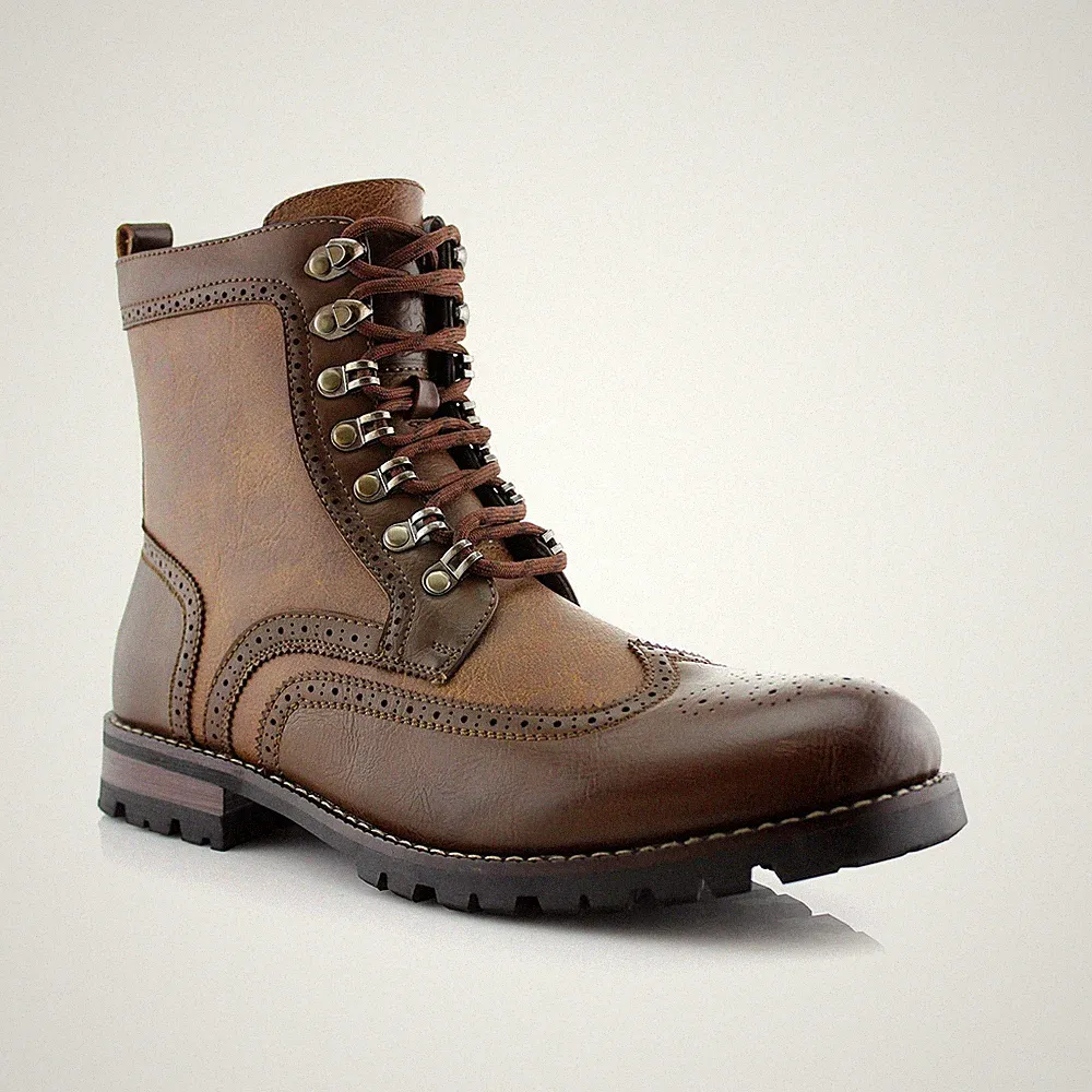 Polar Fox COHEN Men's Wing Tip Perforated Combat Hiking Boots