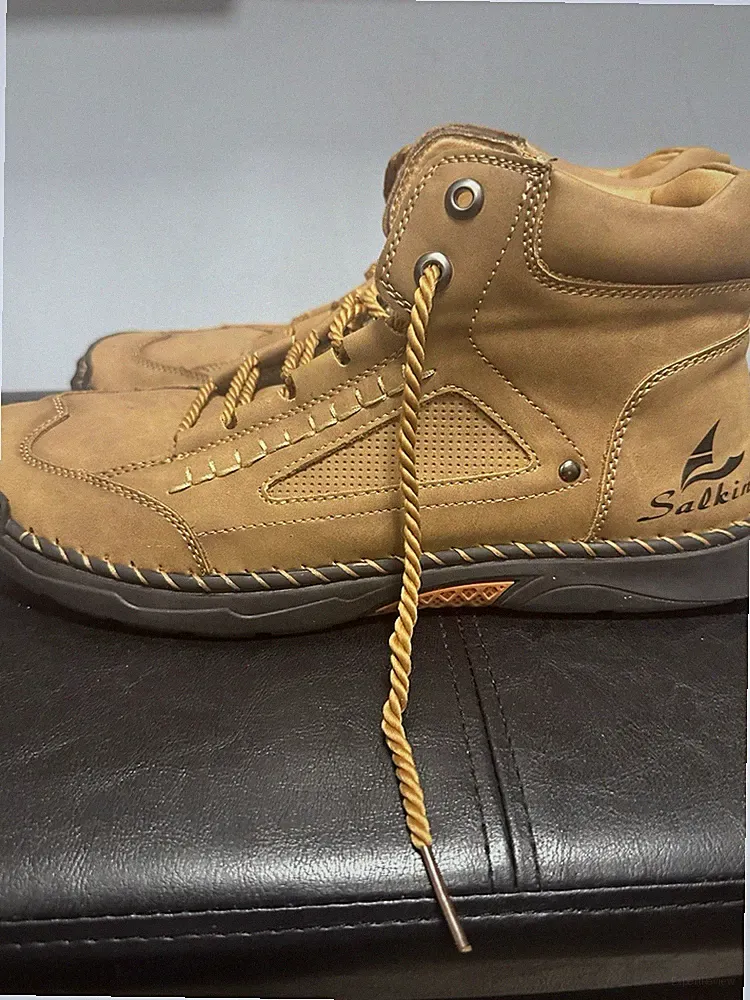 Salkin Men's Ankle Boots Vegan Leather Lace Up Brown Hiking Shoe EU 48 US 13
